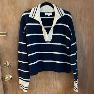 Heyday V-Neck Sweater Blue and White Striped Knit